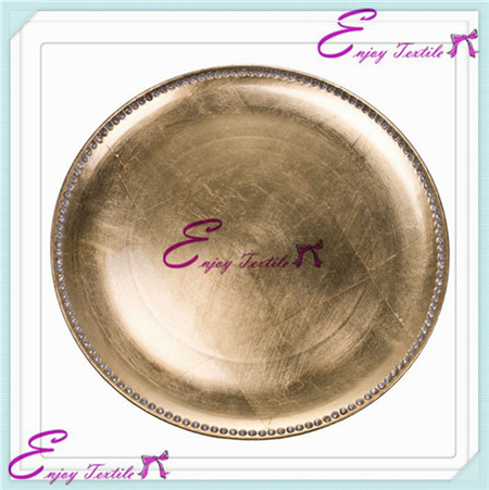 beaded round plastic charger plate-gold