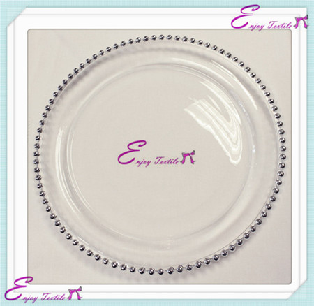 beaded glass charger plate-silver