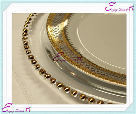 beaded glass charger plate-gold
