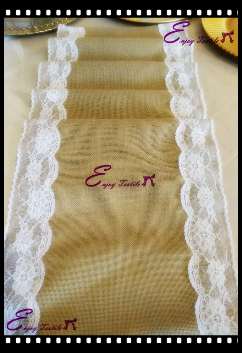 burlap runner with lace side