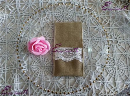 burlap lace cutlery holder