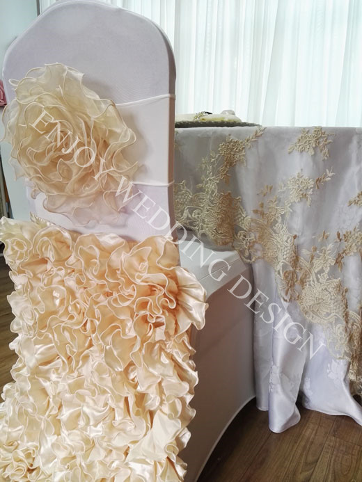 flower with satin ruffled skirt chair cover